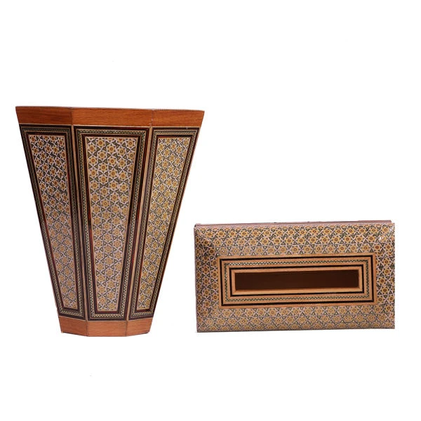 ست جعبه دستمال کاغذی و سطل خاتم کاری هنرلوکس مدل KH6