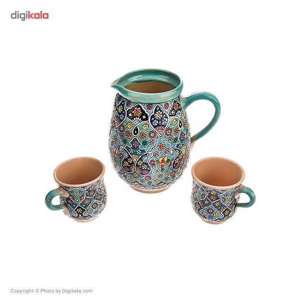 پارچ و لیوان سفالی میناکاری هیراد  نقش 2  کد 79013