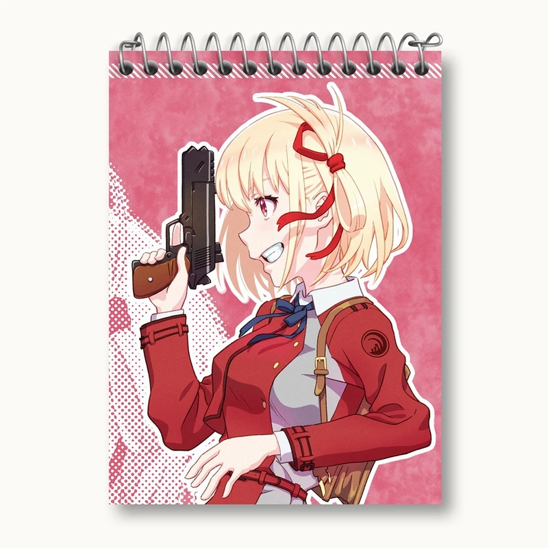 دفتر یادداشت 50 برگ خندالو مدل چیساتو انیمه لیکوریس ریکویل Lycoris Recoil کد 23076