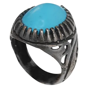 انگشتر نقره مردانه مدل فیروزه عجمی FN211235