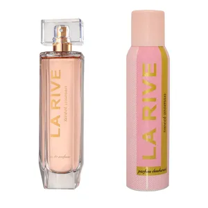 ادوپرفیوم زنانه لا ریو مدل Sweet woman با رایحه شیرین حجم 90 میلی لیتر به همراه اسپری خوشبو کننده بدن لا ریو مدل Sweet woman با رایحه شیرین حجم 150 میلی لیتر