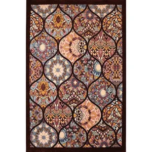 فرش ماشینی 420 شانه ساوین رنگ زمینه کرم حاشیه قهوه ای کد 7264