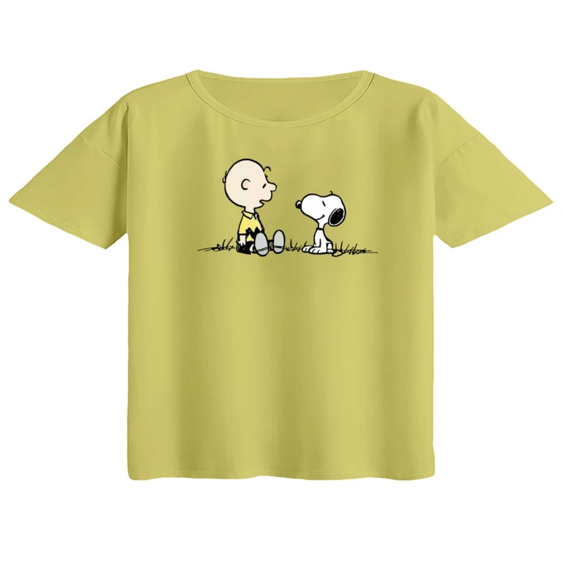 کراپ تی‌شرت آستین کوتاه زنانه مدل اسنوپی کد ۴۲ رنگ لیمویی