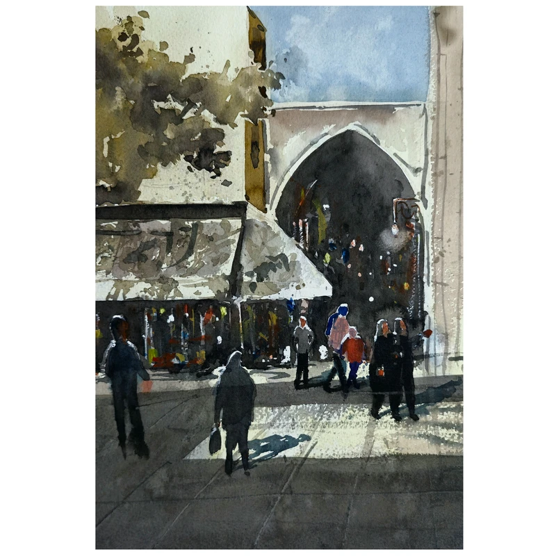 نقاشی آبرنگ طرح بازار نقش جهان کد 171