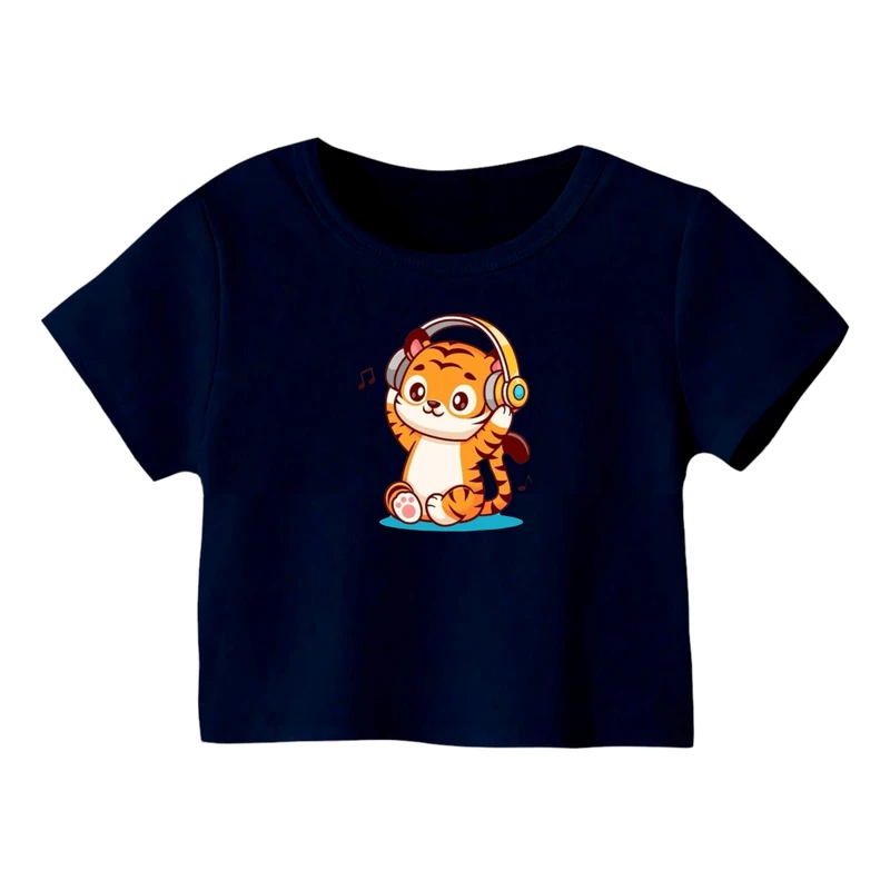 کراپ‌ تی‌شرت آستین کوتاه زنانه مدل ببر کد 3