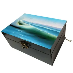 جعبه موزیکال مدل هندلی طرح نقاشی دریا و موج های جاری کد T1126