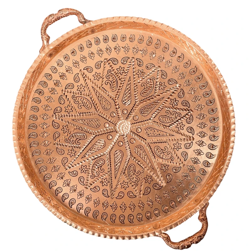 سینی مسی طرح الماس تراشی مدل دسته دار