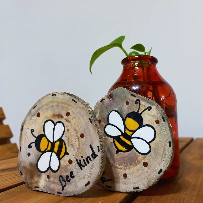 زیر لیوانی چوبی مدل اسلایسی کد be kind بسته 2 عددی