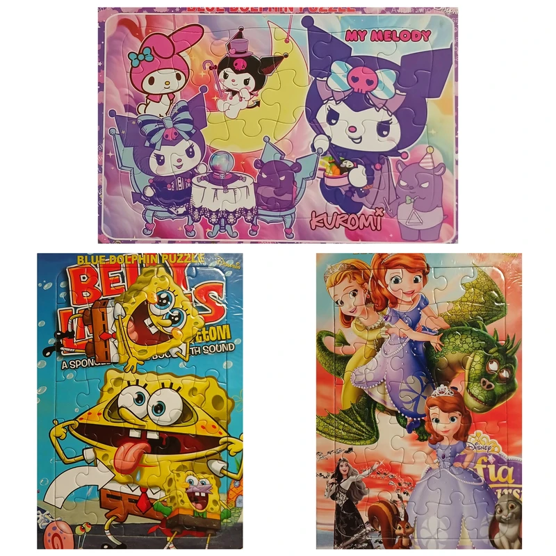 پازل ۲۴ قطعه مدل کرومی و باب اسفنجی و سوفیا مناسب برای گروه سنی الف و ب مجموعه ۳ عددی