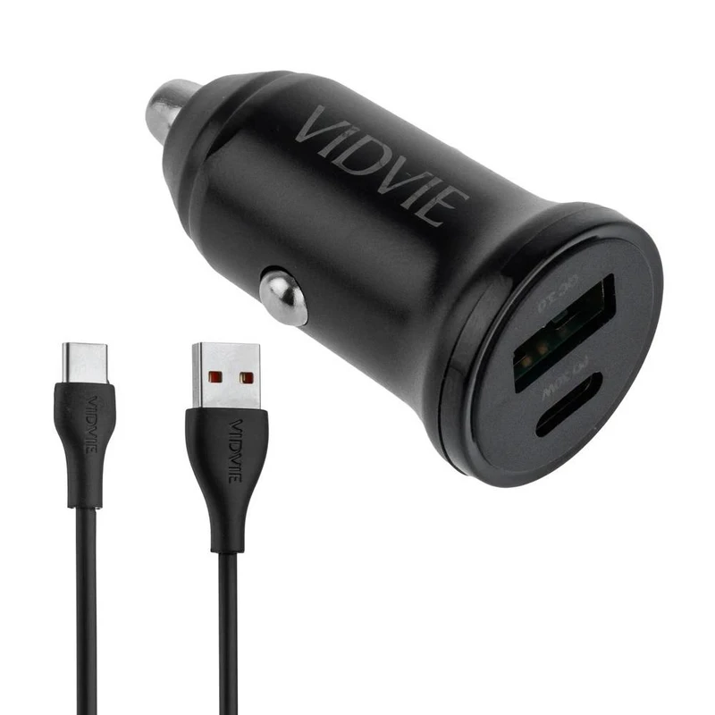 شارژر فندکی 30 وات دو پورت ویدوی مدل CC532 به همراه کابل تبدیل USB به USB-C