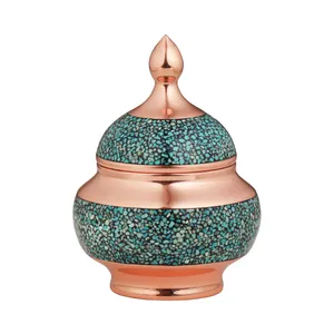 قندان فیروزه کوبی مسی مدل نقلی