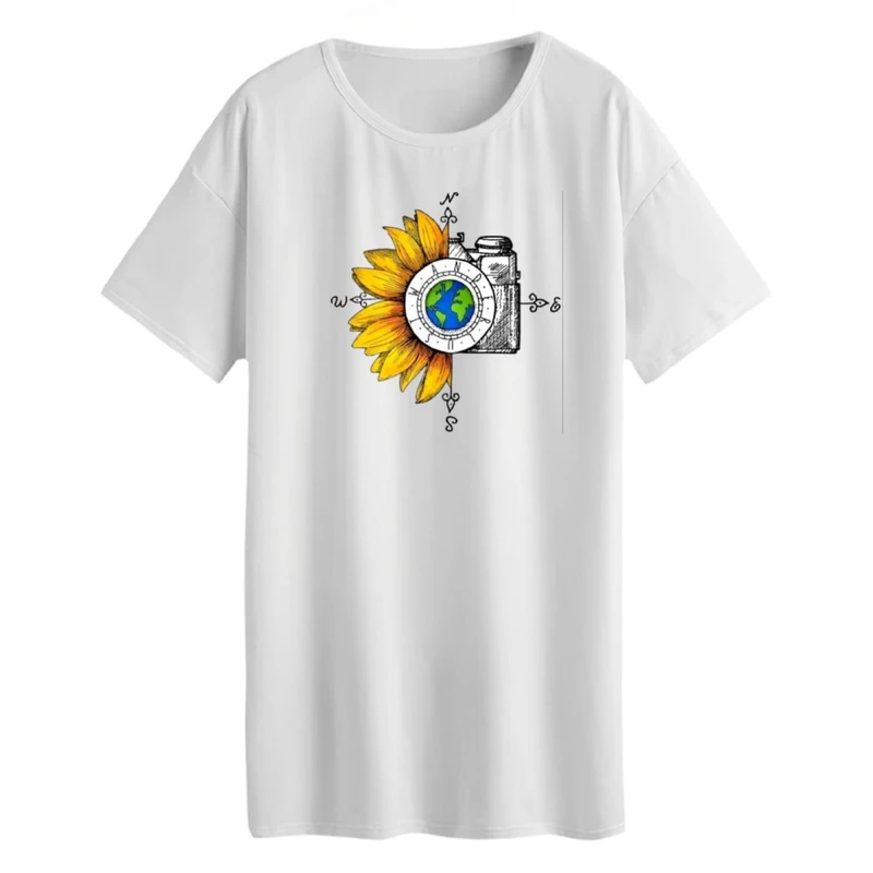 تی شرت لانگ زنانه مدل دوربین و آفتابگردان