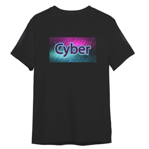 تی شرت آستین کوتاه مردانه مدل نوشته سایبر رگه رگه دار شیک کد 0451 رنگ مشکی