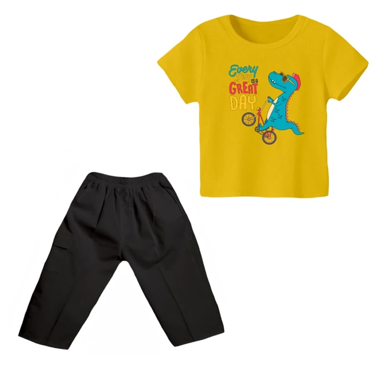ست تی شرت و شلوارک پسرانه مدل دایناسور کد ۶