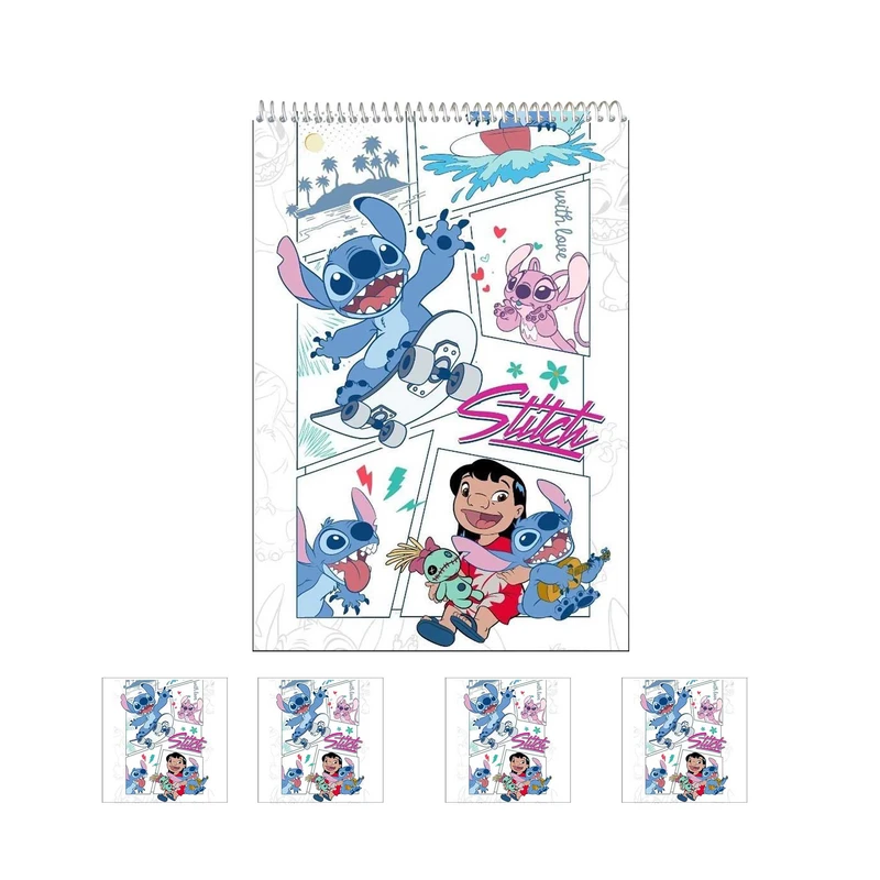 دفتر نقاشی 50 برگ مدل لیلو و استیچ کد 1 به همراه برچسب مجموعه 5 عددی