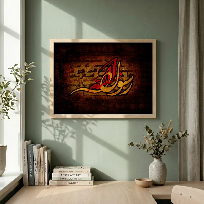 تابلو طرح رحلت پیامبر گرامی اسلام (ص) مدل G14223 فریم کرم روشن