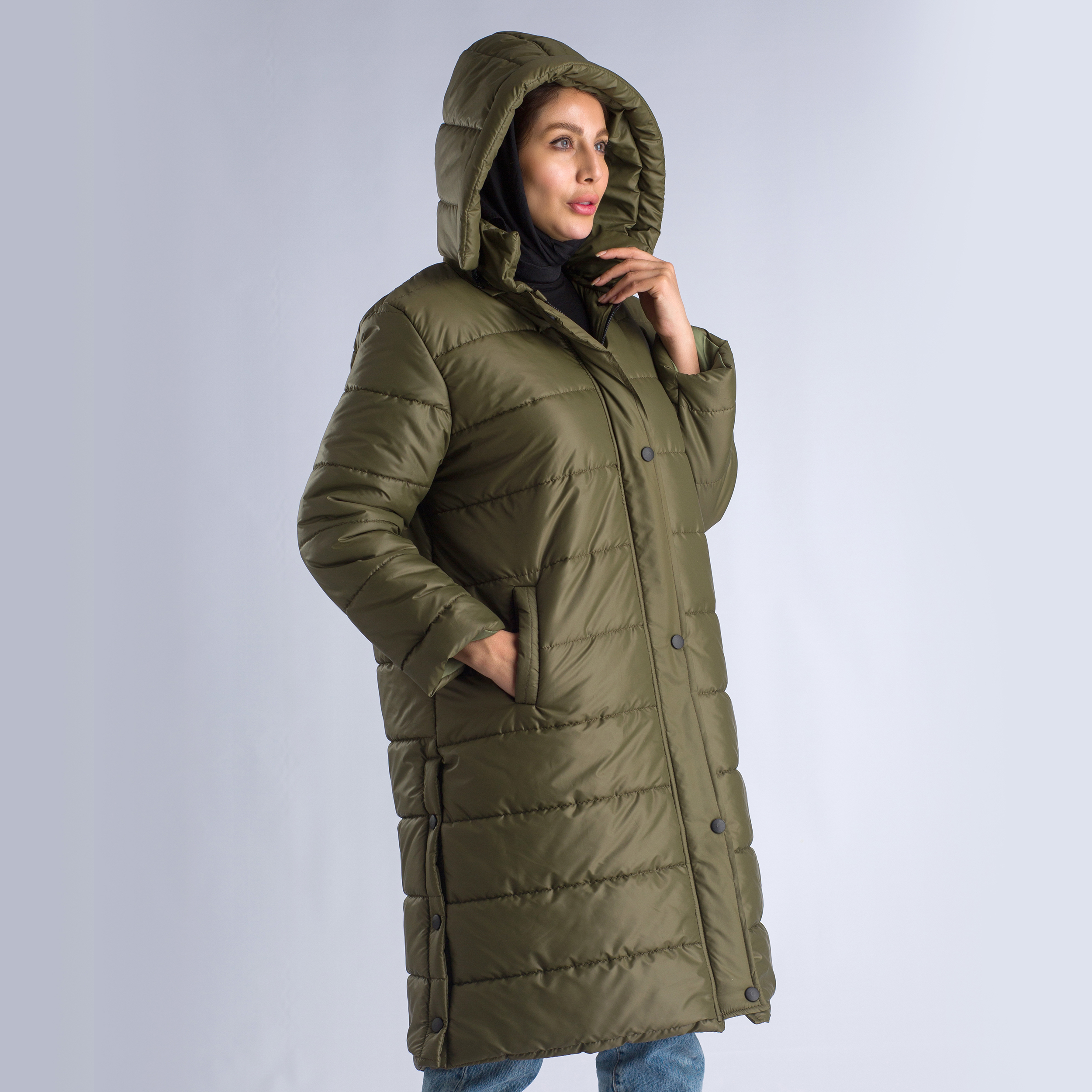 کاپشن زنانه عصر جدید مدل 3036-2 رنگ زیتونی