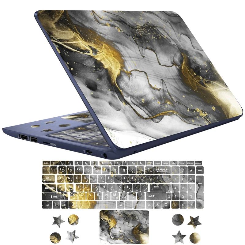 استیکر لپ تاپ راتیانا مدل marble 20 مناسب برای لپ تاپ 15 تا 17 اینچ به همراه برچسب حروف فارسی کیبورد