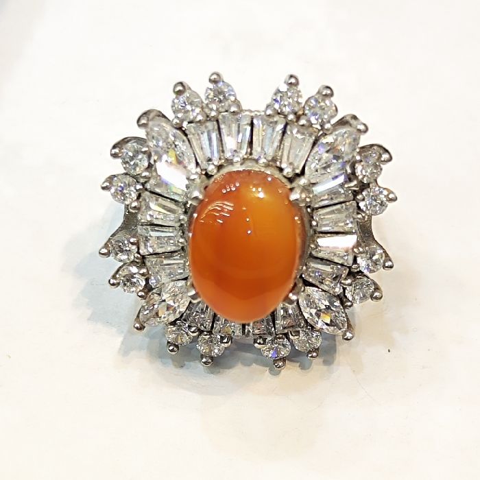 انگشتر نقره زنانه مدل سنگ عقیق یمانی کد 4100 -  - 4