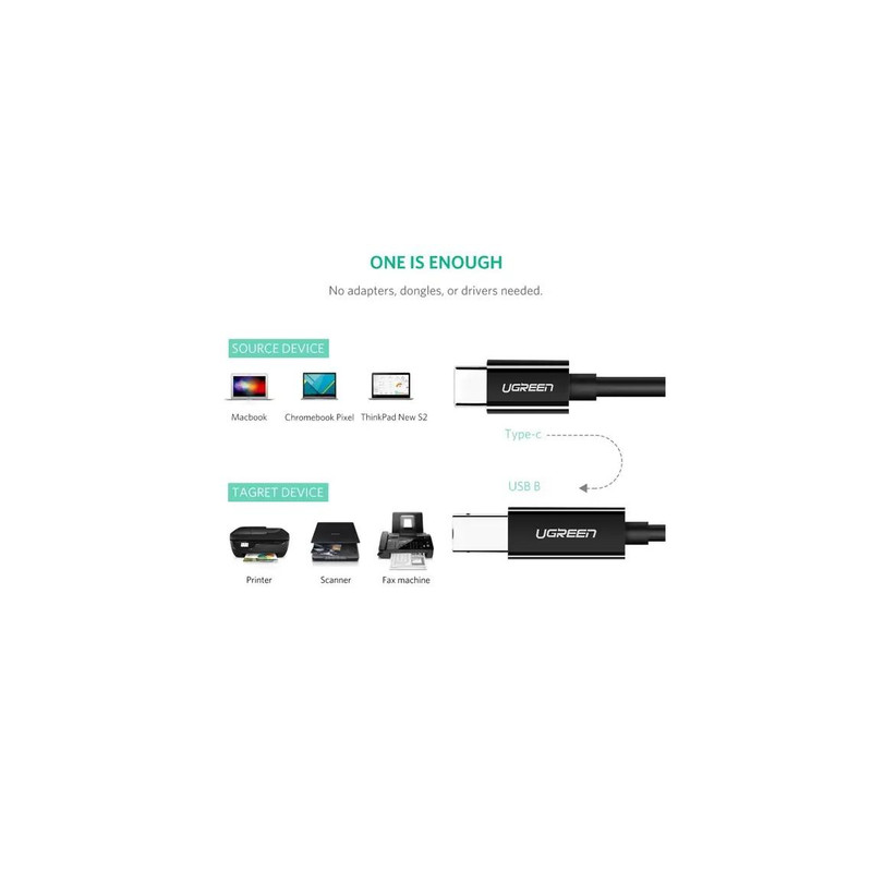 کابل USB-C پرینتر یوگرین مدل US241-80811 طول 1 متر