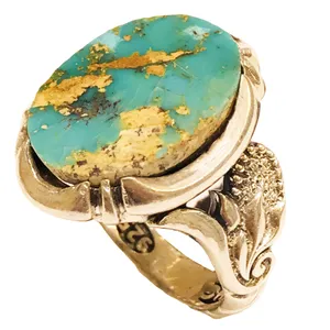 انگشتر نقره مردانه مدل قلمزنی صفوی فیروزه نیشابوری طبیعی 30320