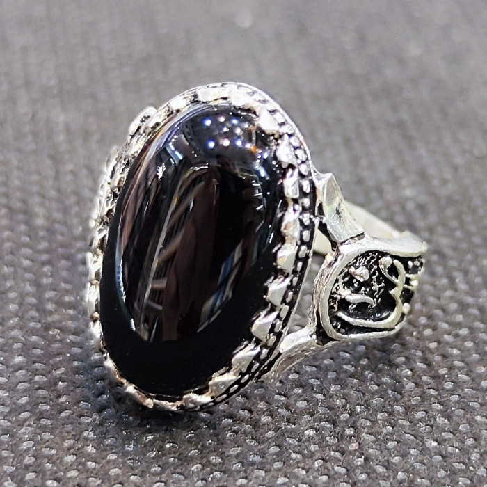 انگشتر نقره مردانه مدل سنگ عقیق طرح یا امام رضا یا کد 22300