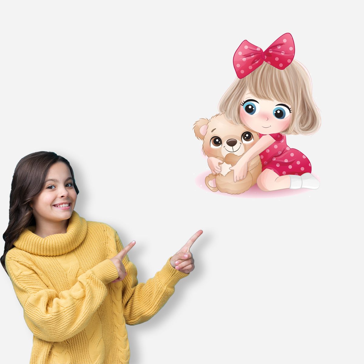استیکر دیواری کودک مدل دختر و خرس -  - 2