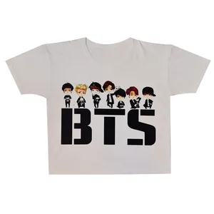 کراپ‌تاپ آستین کوتاه زنانه مدل BTS  کد K100 رنگ سفید