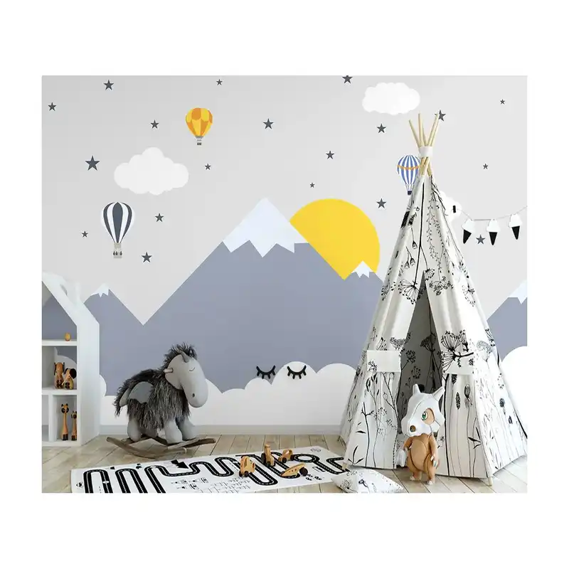 پوستر دیواری اتاق کودک مدل ستاره و بالن و ابر در آسمان