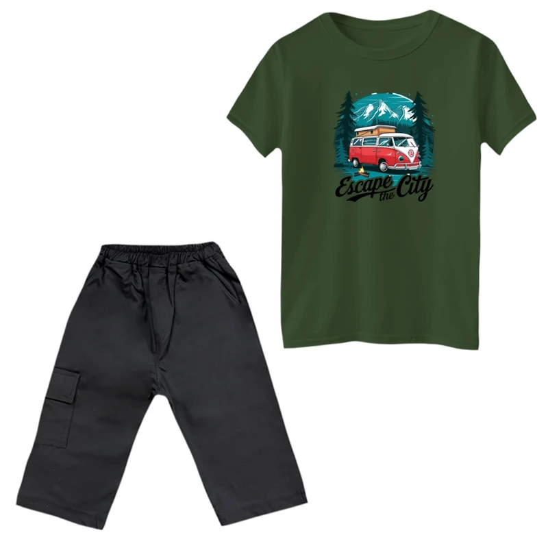 ست تی‌شرت و شلوارک پسرانه مدل کمپ
