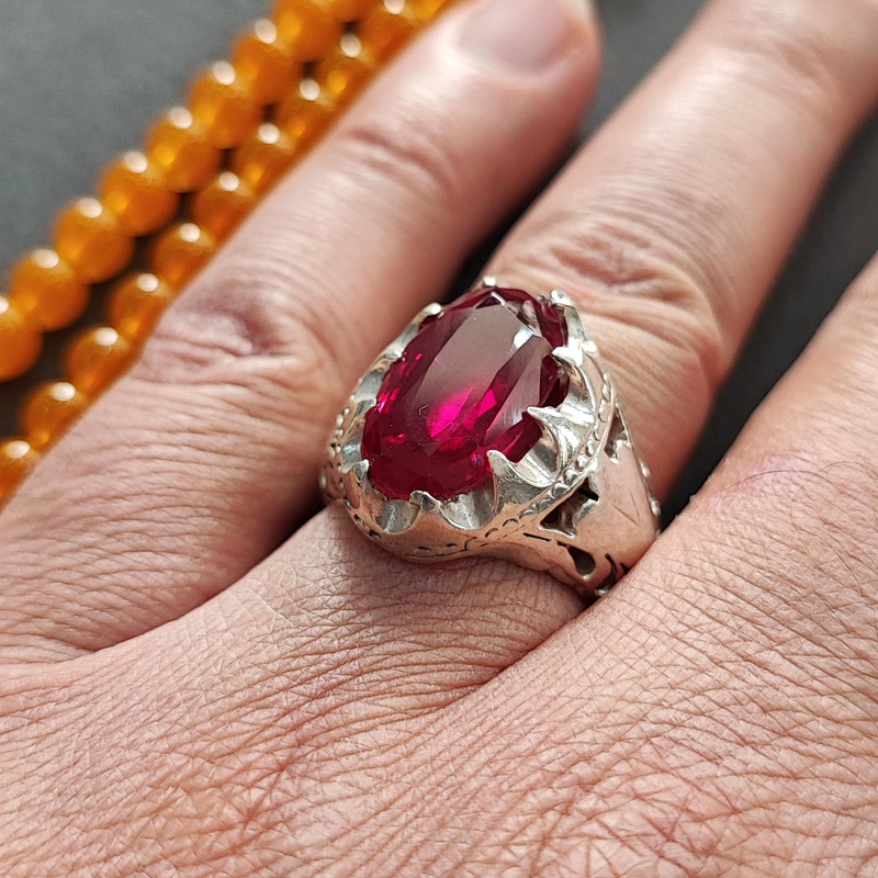 انگشتر نقره مردانه مدل یاقوت آلمانی MG5016