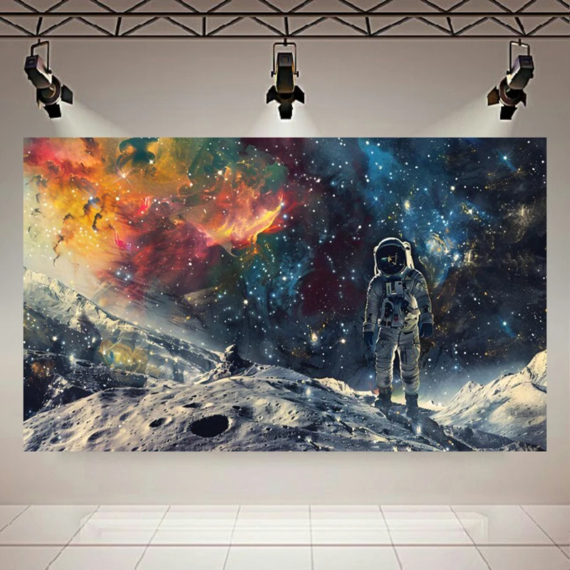 پوستر طرح  پارچه ای مخمل فضانورد مدل کهکشان رنگارنگ کد PD130936