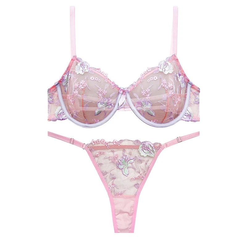 ست شورت و سوتین زنانه نوشه پوش مدل توری شیشه ای گلدار کد 88902