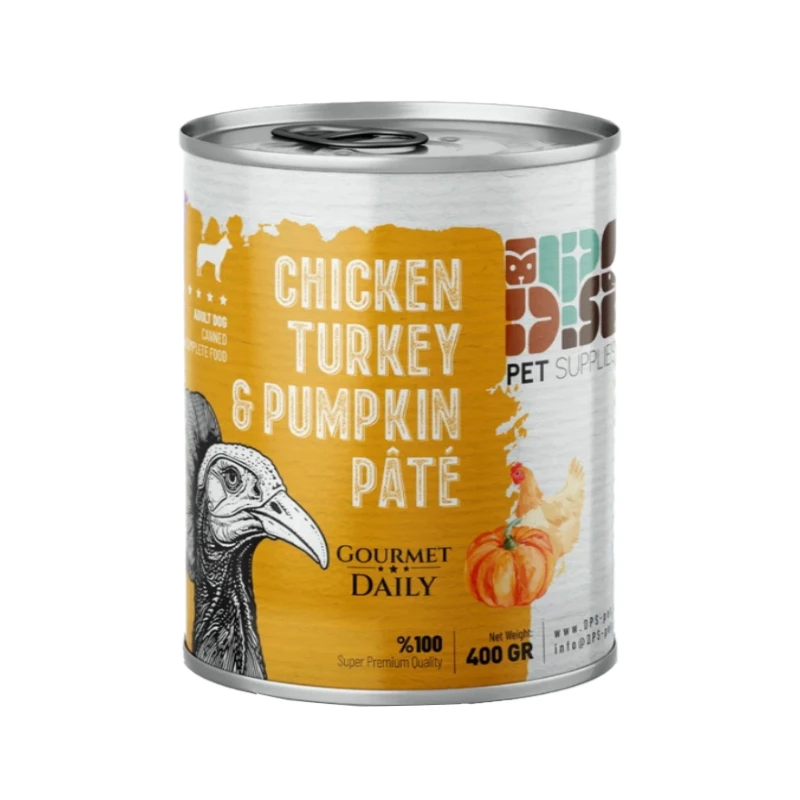 کنسرو غذای سگ دی پی اس مدل پته طعم مرغ، بوقلمون و کدو وزن ۸۰۰ گرم