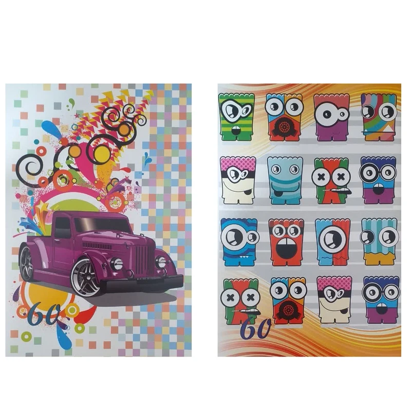 دفتر مشق 60 برگ مدل ماشین و ایموجی بسته 2 عددی