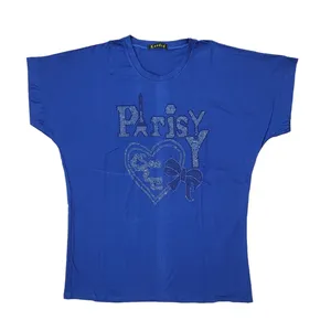 تی شرت آستین کوتاه زنانه مدل نگین دار طرح قلب پاریسی کد BL4854