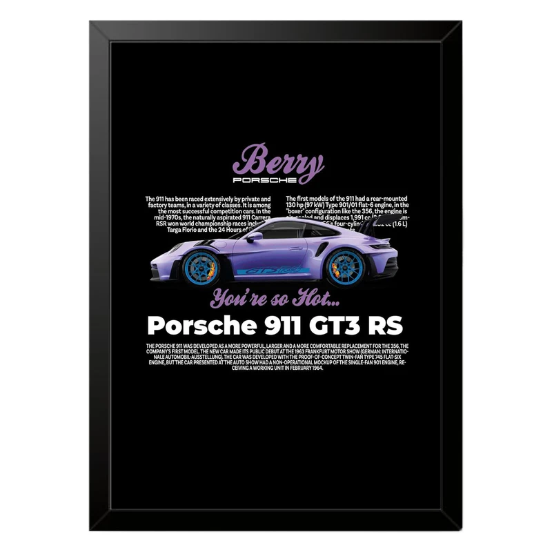 تابلو بکلیت طرح ماشین و خودرو پورشه PORSCHE 911 GT3 RS مدل b-po1573 فریم مشکی