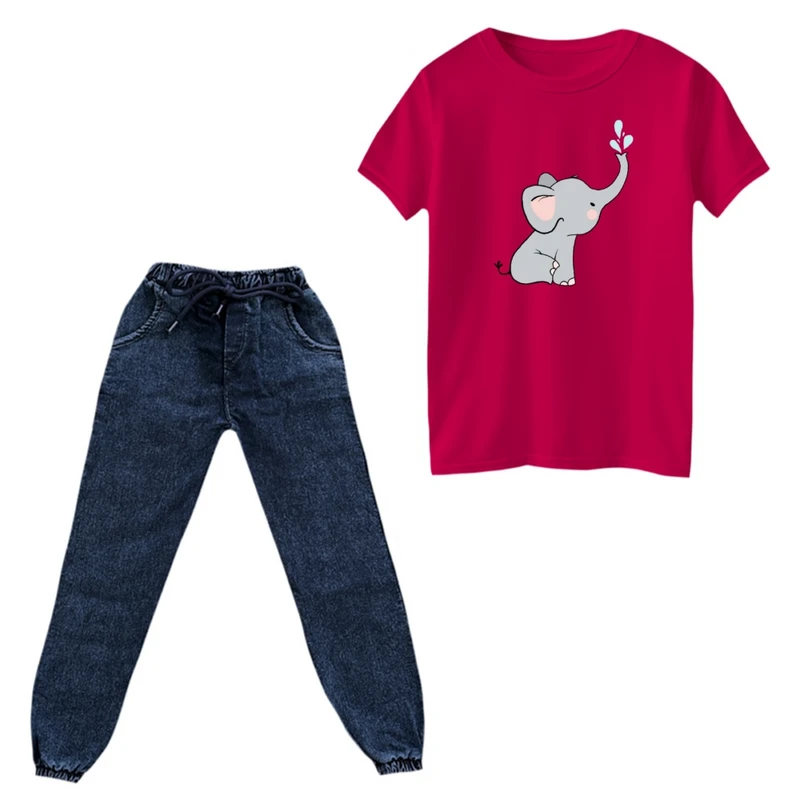 ست تی‌شرت و شلوار دخترانه مدل فیل کد ۲۰