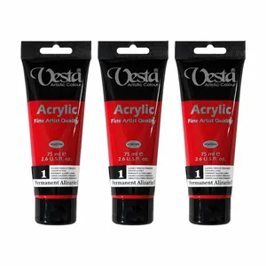رنگ اکریلیک وستا مدل 01 Permanent Alizarin Crimson حجم 75 میلی لیتر بسته ی ۳ عددی