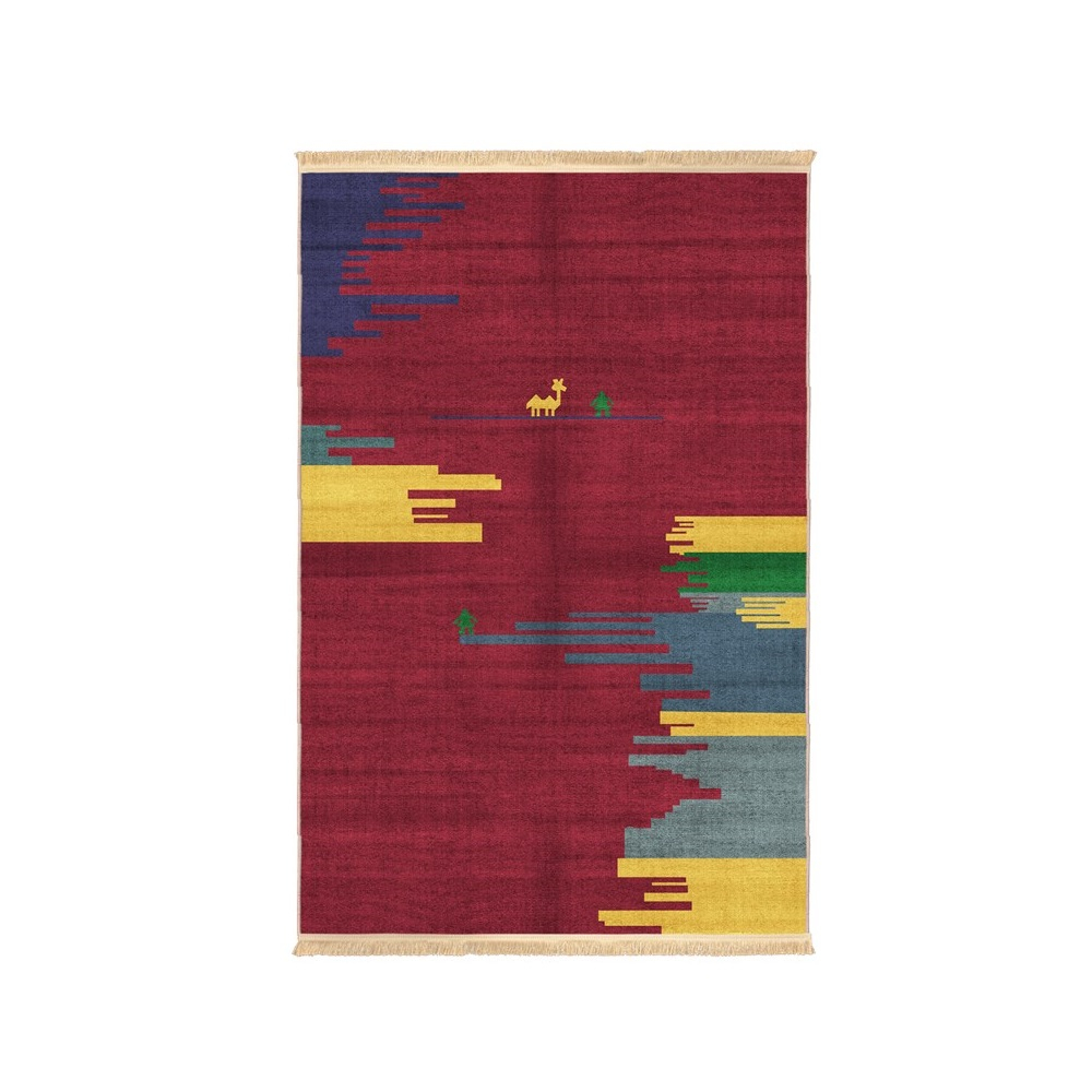 فرش ماشینی طرح گبه کد 100302 زمینه زرشکی