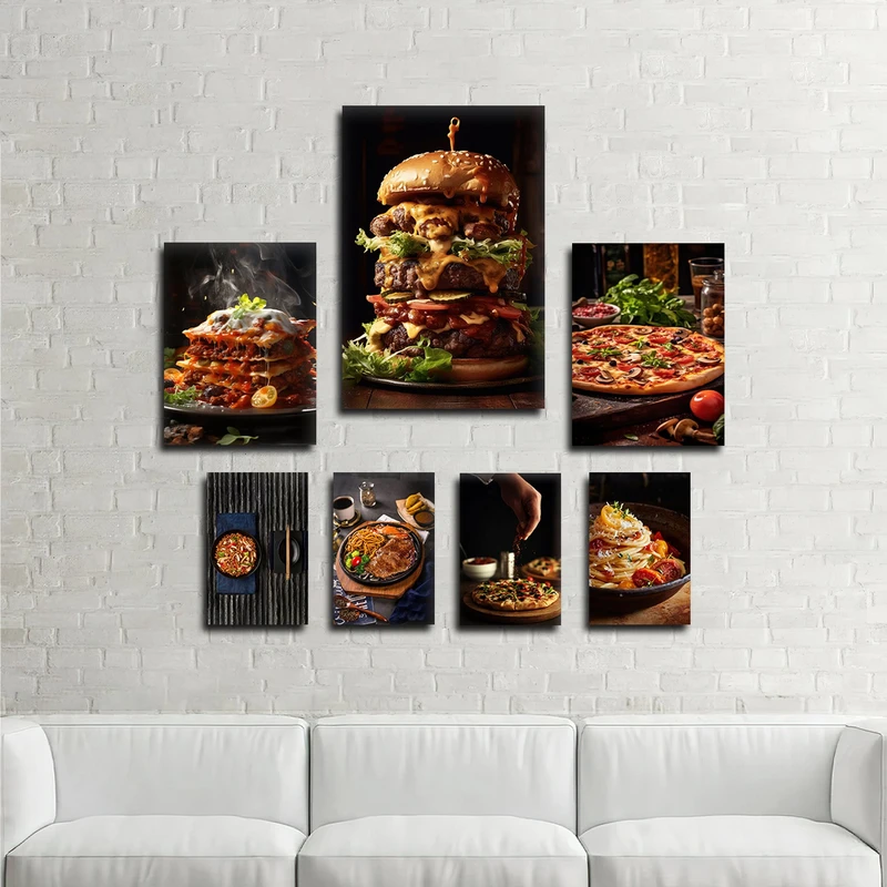 تابلو شاسی بکلیت طرح فست فود و همبرگر و لازانیا مدل SH-1846 مجموعه 7 عددی