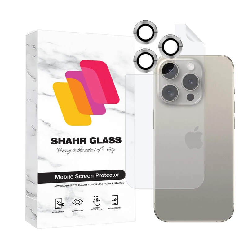 محافظ پشت گوشی شهر گلس مدل MTBRINGS مناسب برای گوشی موبایل اپل iPhone 15 Pro به همراه محافظ لنز