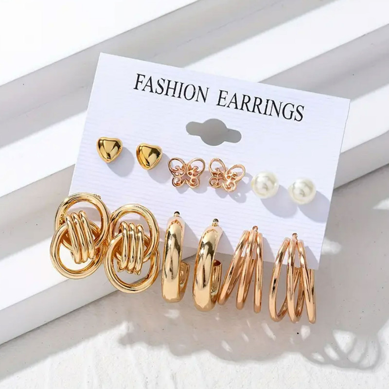 گوشواره میخی زنانه مدل مینیمال کد SG127 مجموعه 6 عددی