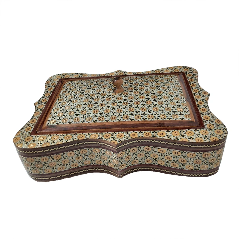 شکلات خوری خاتم کاری مدل چهارگوش کنگره ای کد 133