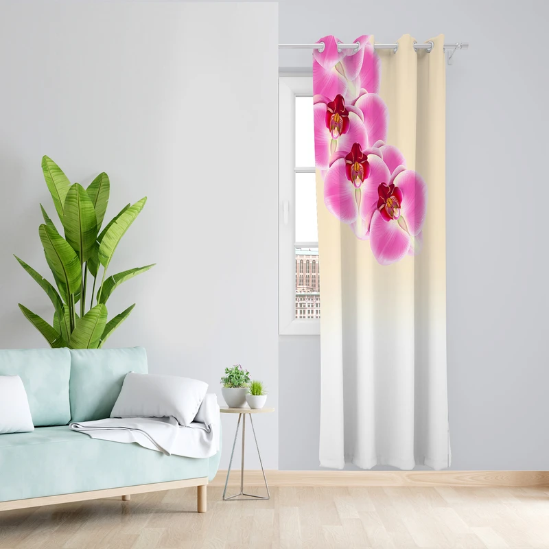 پرده طرح گل ارکیده مدل مخمل پانچی کد 4204 z سایز 140x200 سانتی متر