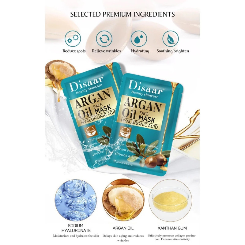 ماسک صورت دیسار مدل روغن آرگان و هیالورونیک اسید حجم 25 میلی لیتر