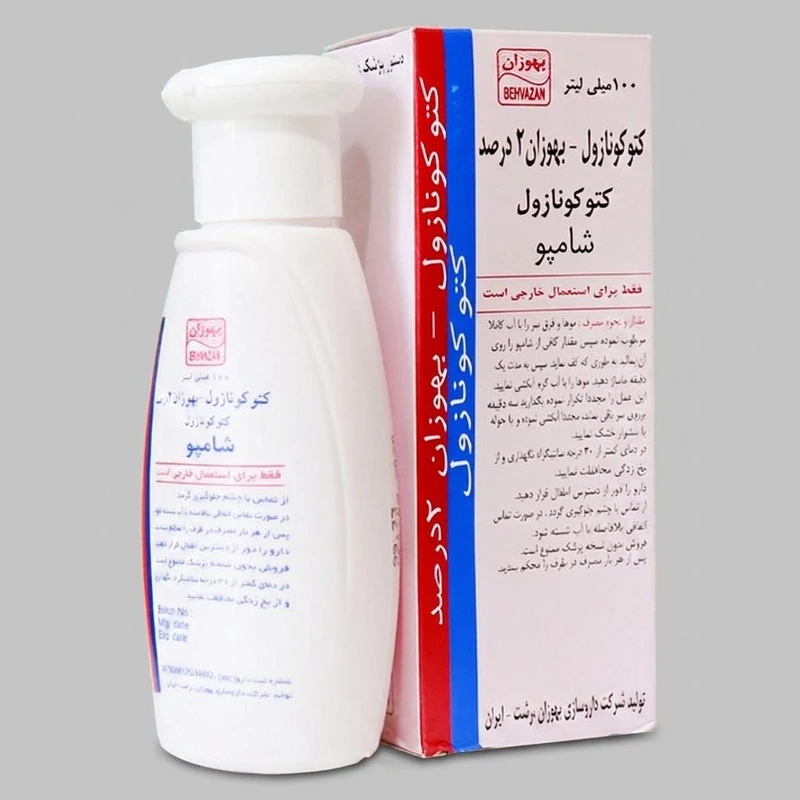 شامپو ضدشوره مو کتوکونازول مخصوص انواع مو، حجم 100 میلی‌لیتر مدل بهوزان، میزان‌سازی چربی مو و پوست سر، ضدقارچ و باکتری، ضدالتهاب و خارش، جلوگیری از وزشدن مو، محافظت کامل مو و پوست سر، ازبین‌برنده چربی مو و پوست سر