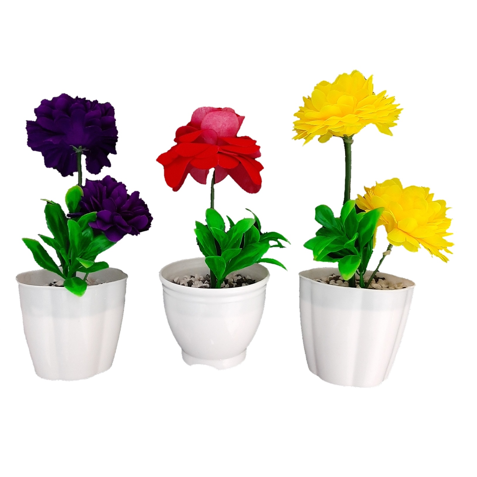 گلدان به همراه گل مصنوعی مدل گلخانه مجموعه 3 عددی