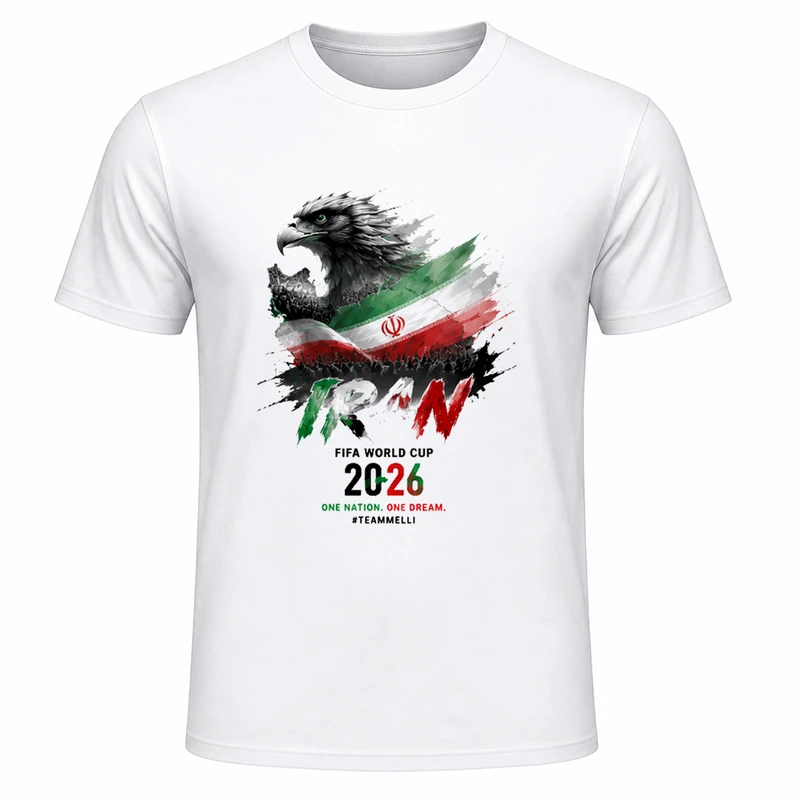 تی‌شرت آستین کوتاه یقه گرد مردانه مدل A19 طرح جام جهانی 2026 ایران