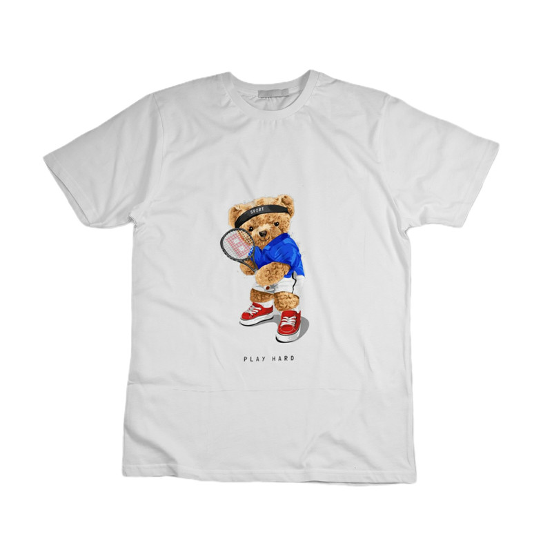 تی شرت آستین کوتاه زنانه مدل خرس تدی در حال بازی تنیس